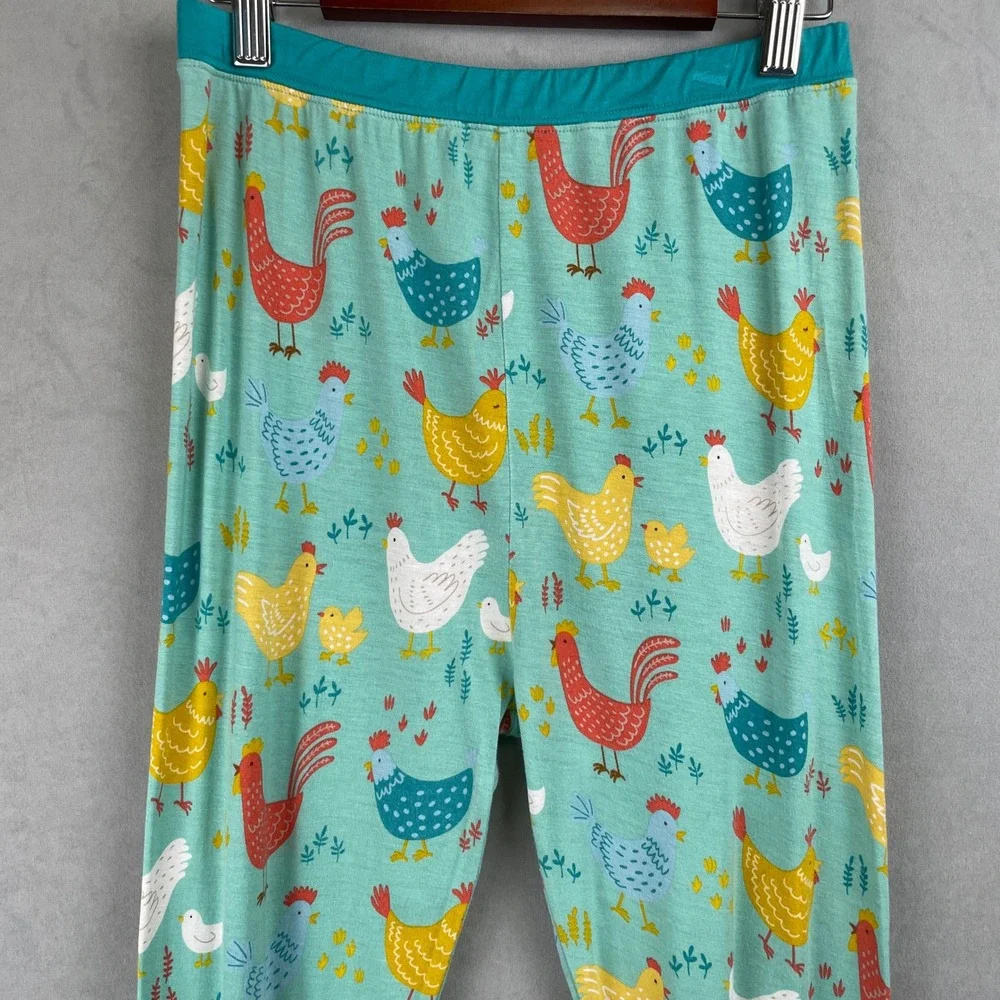 Little Sleepies Cluck Chicken Bamboo Pajama Leggings Teal Blue Kids 16 Farm Luxe
